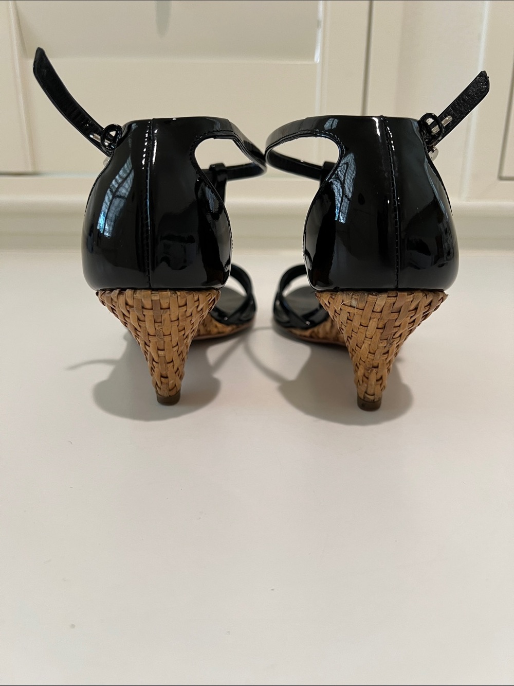 Prada Black Patent Leather Strappy Ankle-Heel Sandals - Picture 4 of 5